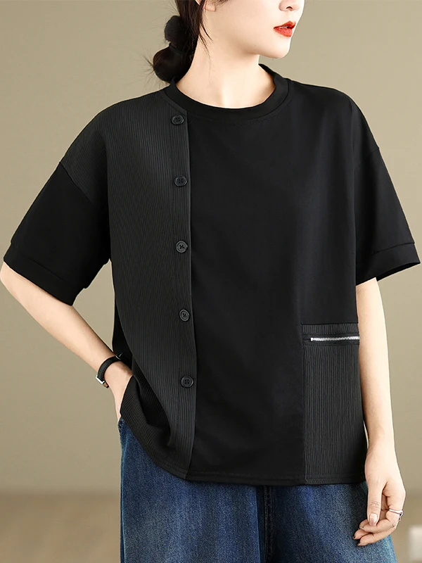 

Summer New plus Size Casual Versatile Age-defng Faionable Patchwork Loose Women's ort Sve T-irt Top Korean Sle