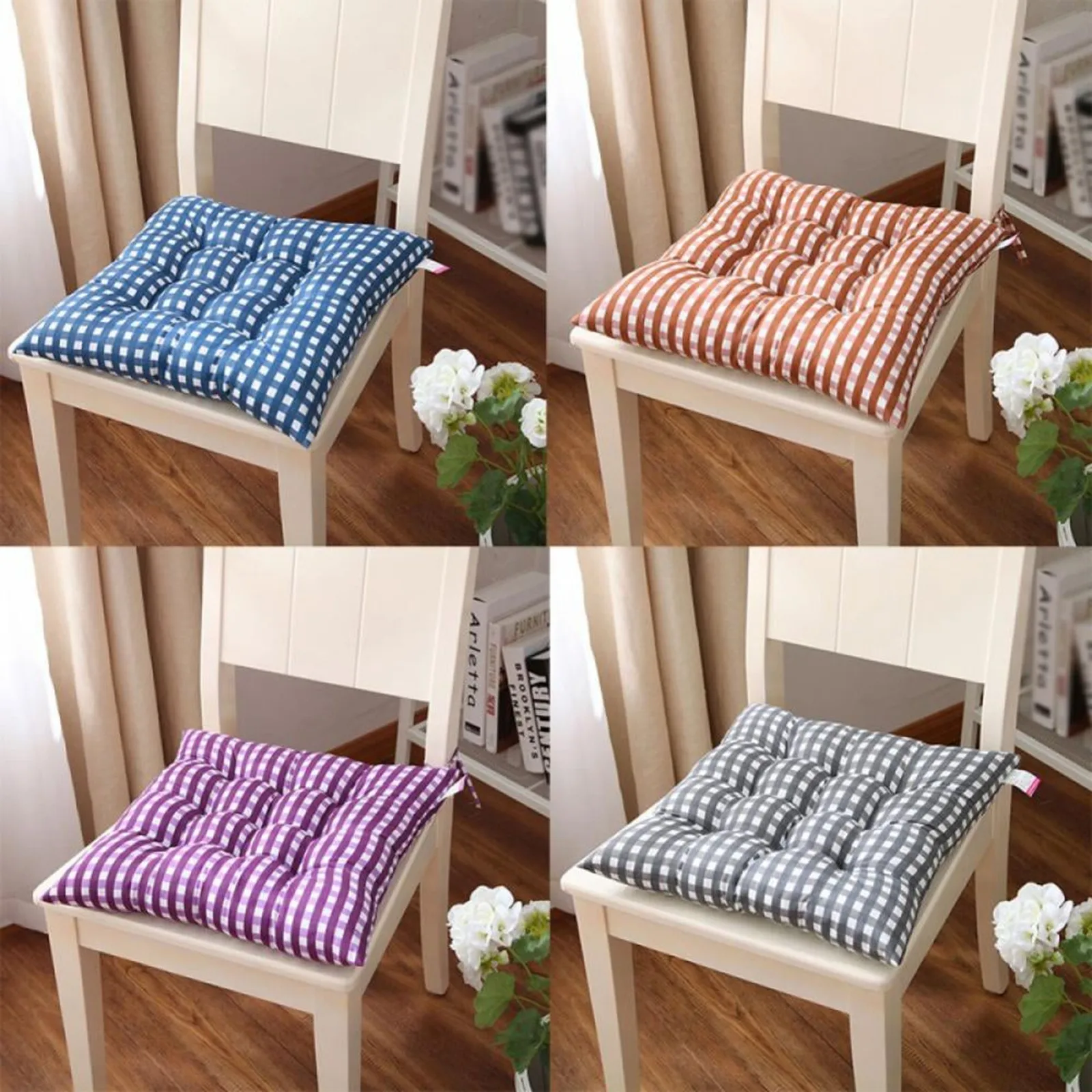 35*35cm Plaid Square Chair Cushion Seat Cushion With Anti-skid Strap Indoor Outdoor Sofa Cushion Pillow Cushion For Home Office