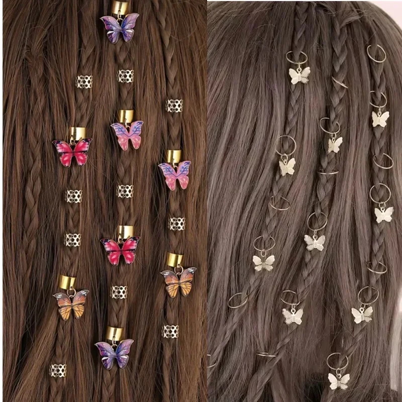 Butterfly Hollow Out Hair Ring DIY Hair Style Accessories for Braids Dread Locks Hair Braiding Metal Cuffs
