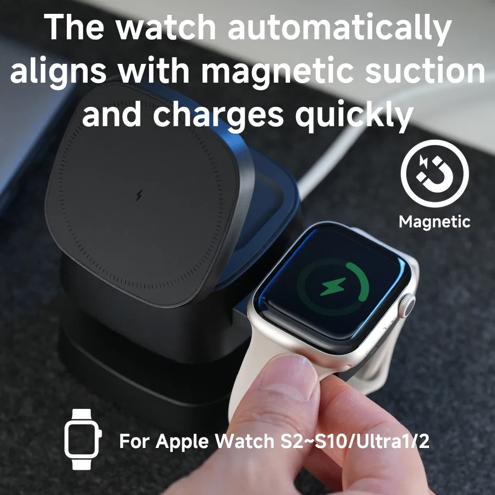 شاحن لاسلكي مغناطيسي 3 في 1 لهاتف iPhone 17 16 15 14 13 12 محطة شحن سريعة لساعة Apple 10 9 8 7 6 5 Airpods 2 3 Pro