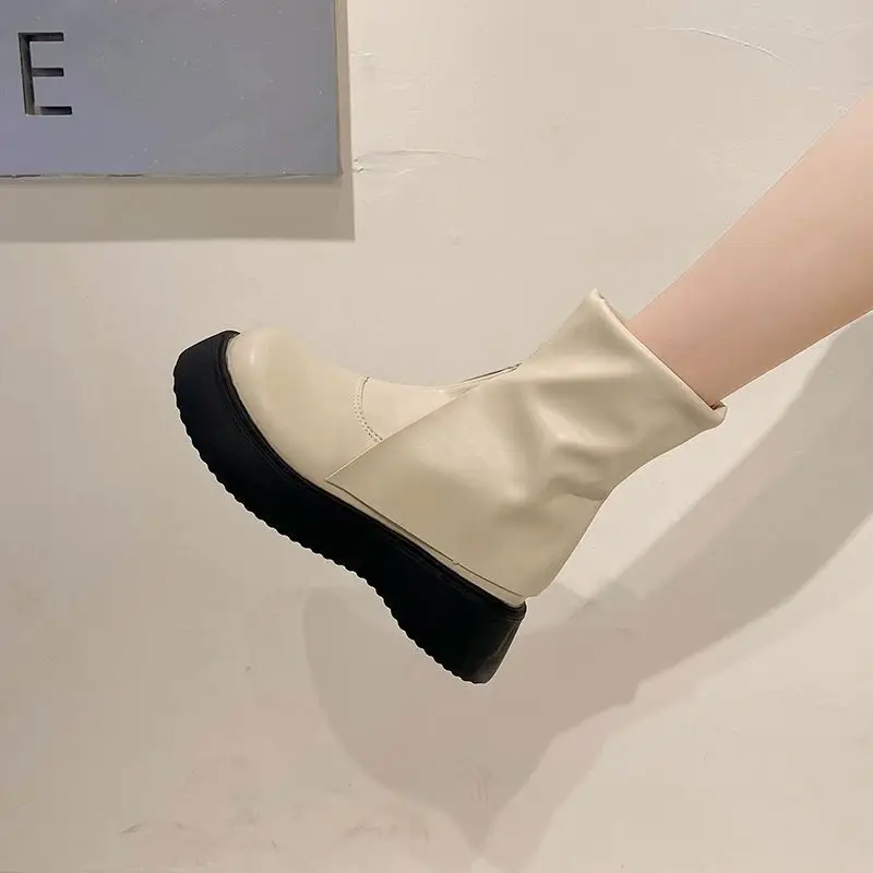 Short Shoes For Women Chunky Footwear Platform Round Toe Moon Booties Black Female Ankle Boots Sale Elegant Classy And Low Price