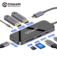 QGeeM 8 Ports USB C Hub for Macbook Pro Air USB Hub 3.0 Adapter TF SD 3.5mm PD Aux HDMI Type C Hub for iPad Pro PC Splitter Dock