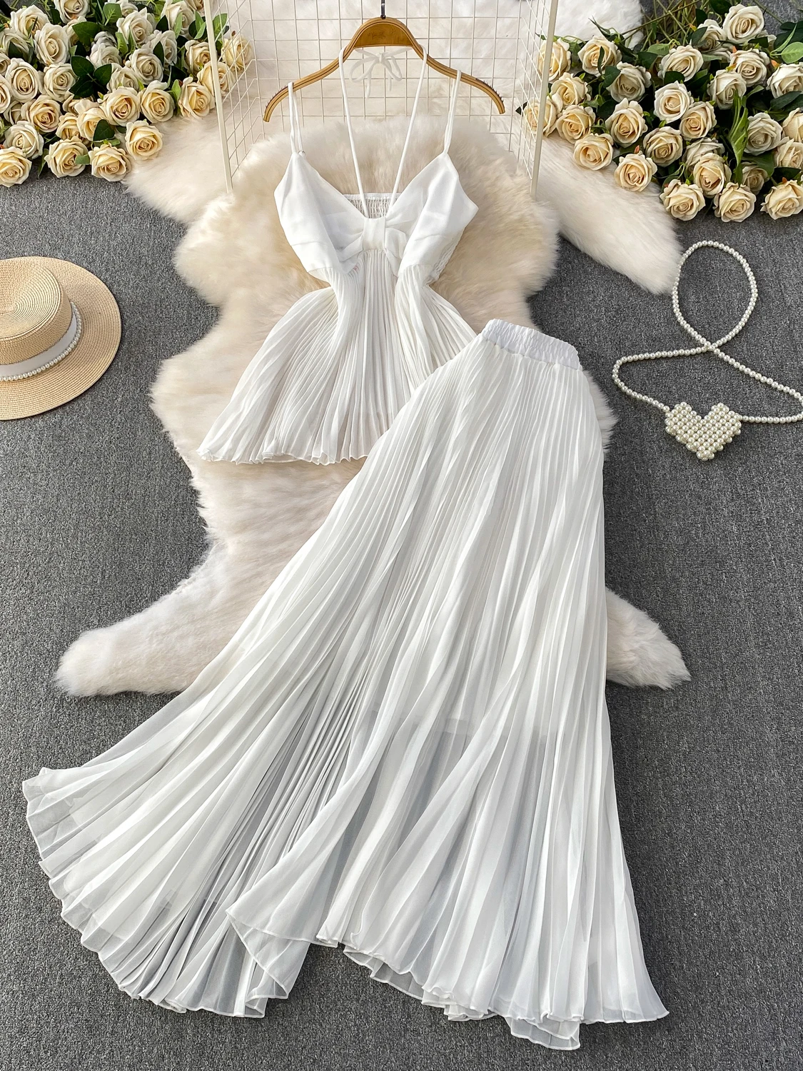 

Ele Vaion Sle Fairy Aosphere, облегающая юбка миди на бретельках, комплект из двух предметов, асимметричный волан, цвет с высокой талией