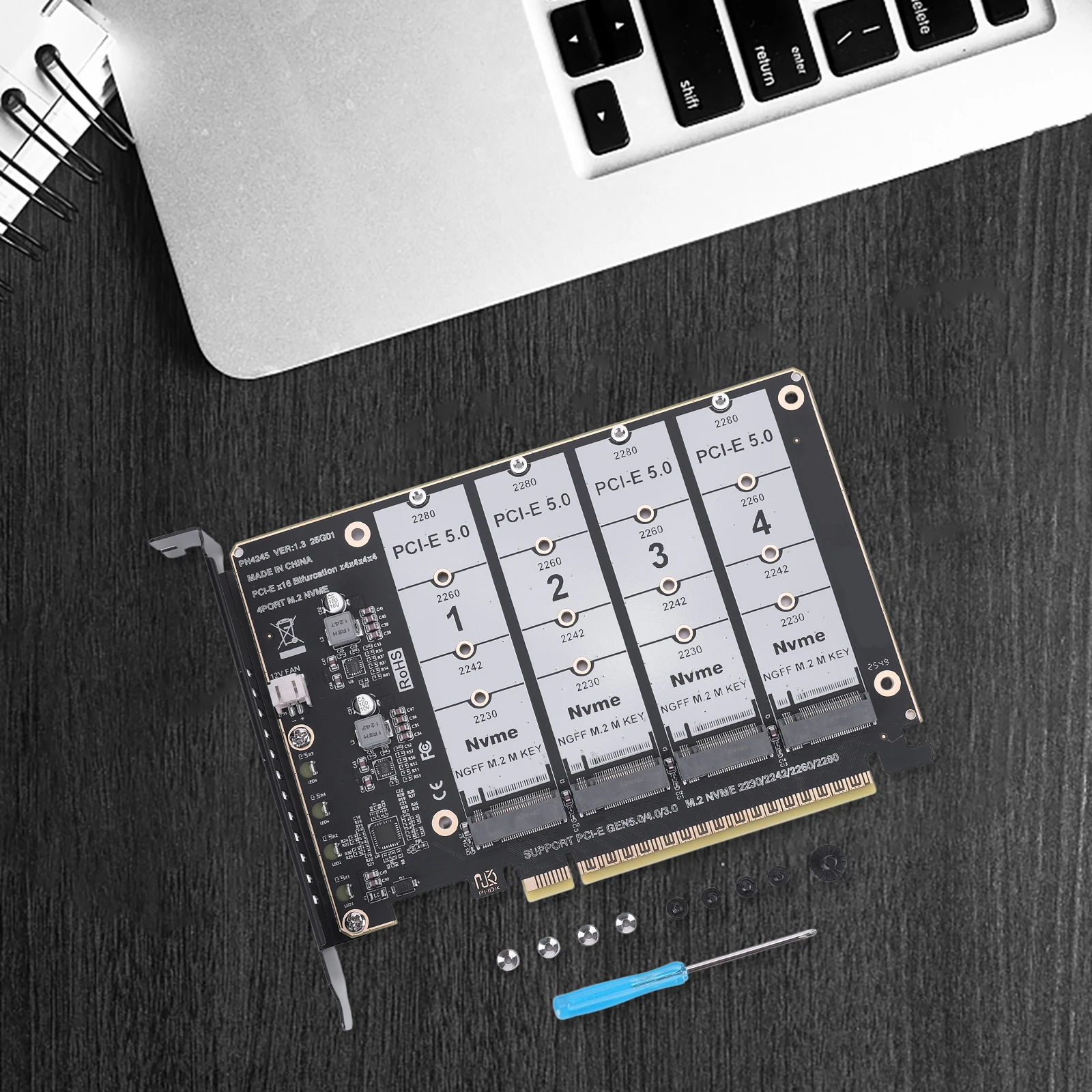 

Адаптер-разветвитель PCIe Express 5.0 Gen5 Gen4 X16 для 4x NVMe M.2 NGFF SSD, карта расширения, конвертер для жестких дисков