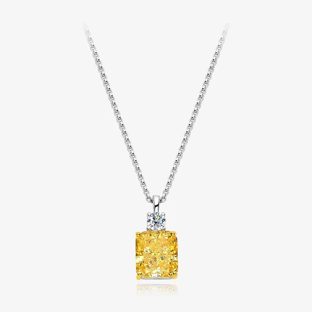 

Fashionable 925 Sterling Silver Yellow Ice Cut Yellow Jade High Carbon Diamond Pendant Necklace Jewelry