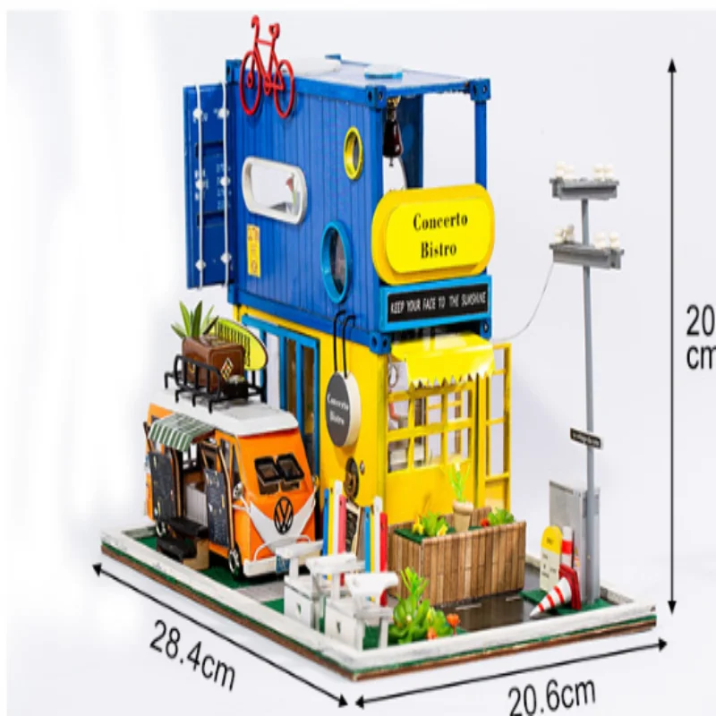 OUZEY Creative Container House DIY، مجموعة بناء خشبية ثلاثية الأبعاد، لعبة العمارة الحديثة للمراهقين