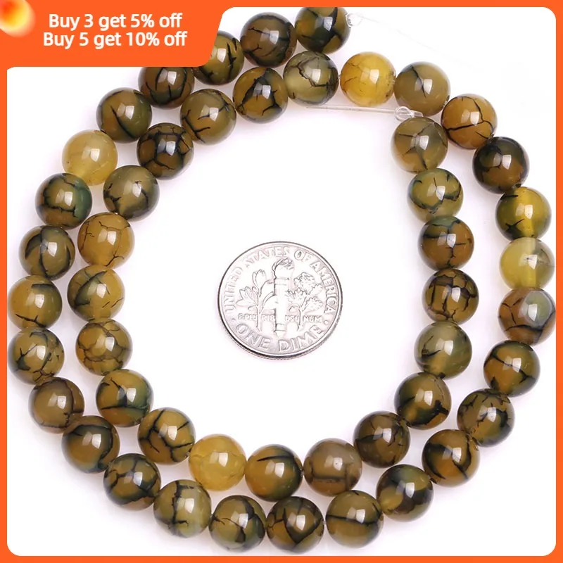 Yellow Crackle Agates Round Beads For Jewelry Making Strand 15 inch DIY Bracelet Necklace Jewelry Bead 6mm 8mm 10mm 12mm 14mm