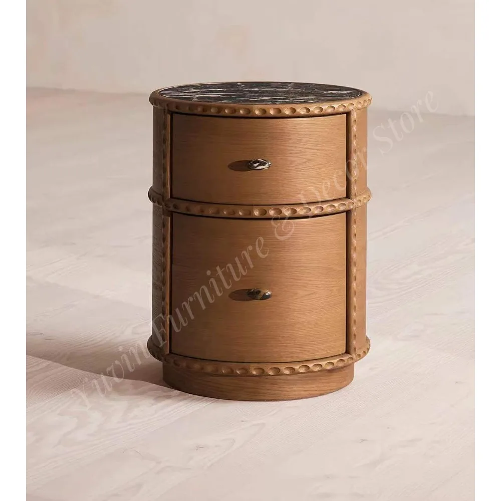 Luxury Wooden Teak Modern 2-Drawer Eco-Friendly Nightstand   Rivets Vintage Retro Pine Nightstand for Bedroom Dining