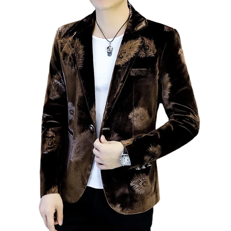 

2025 Men's Jacquard Golden Velvet Lift, Real Pocket, Vintage, Embroidered Slim blazer