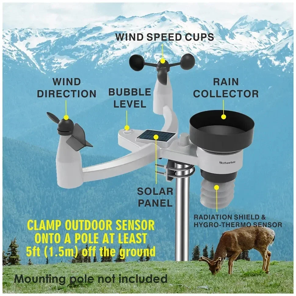 محطة الطقس اللاسلكية 2025/HEDAO مع 5000 تخزين البيانات محطة الطقس الاحترافية 5 في 1 للاستخدام الداخلي والخارجي