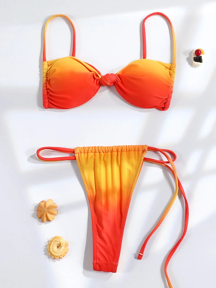 Rinabe sznurowane Bikini Sexy kostiumy kąpielowe stringi stroje kąpielowe 2024 Halter strój kąpielowy kobiety Biquini Gradient stroje plażowe lato