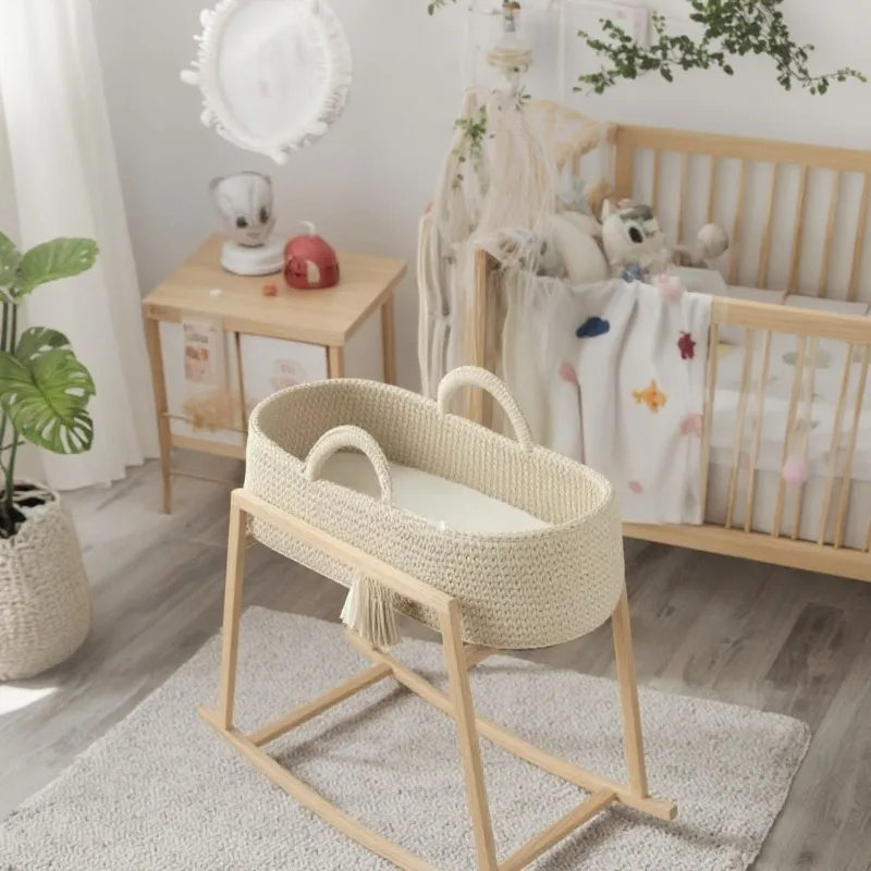 سلة موسى كروشيه ملونة قابلة للطي، منظم تخزين منزلي، كرتون محاصر