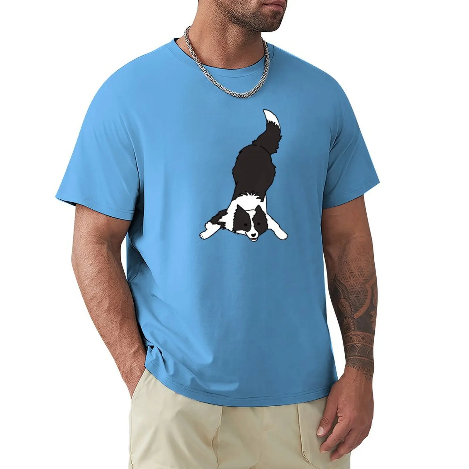 border collie drawing T-Shirt tops blacks for a boy heavyweight t shirts for men