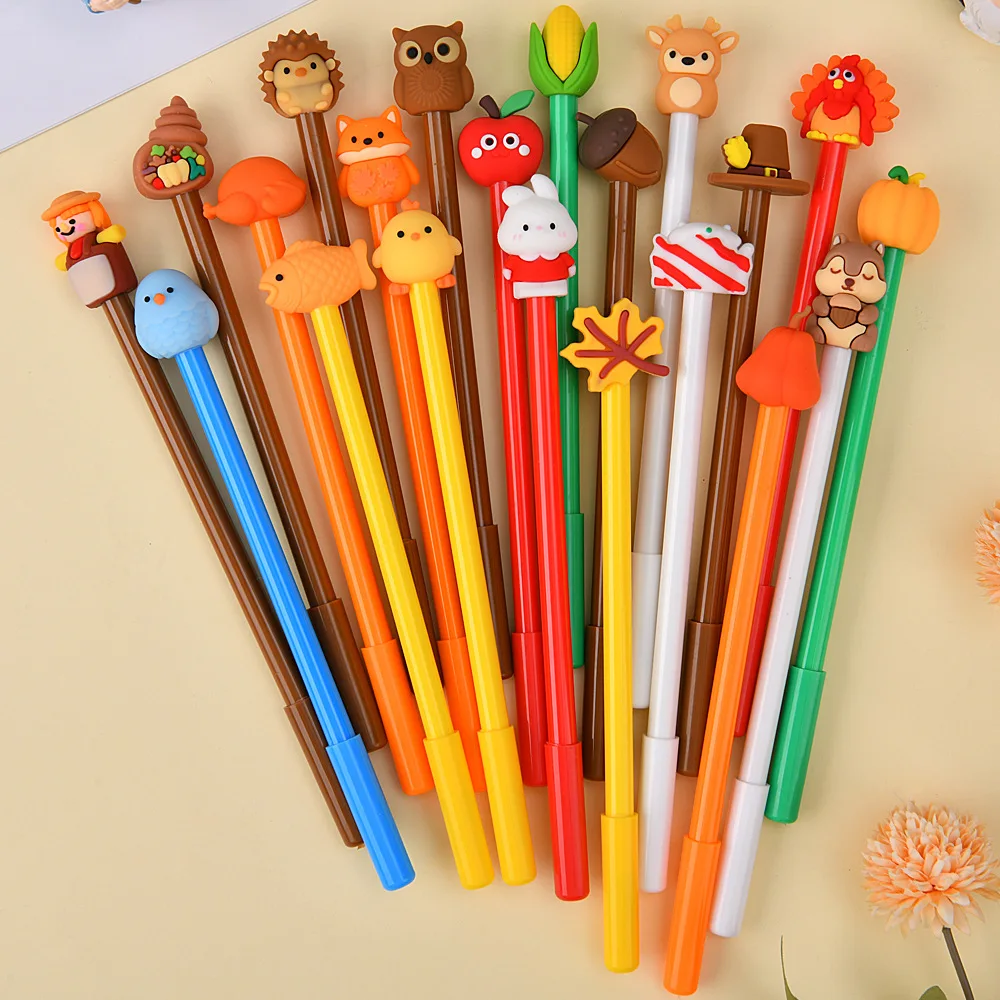 

10-30Pcs/Lot Cartoon Neutral Pen Writing Tool 0.5mm Black Gel Pen Cute Food Animal Styling Signature Pen Thanksgiving Gifts