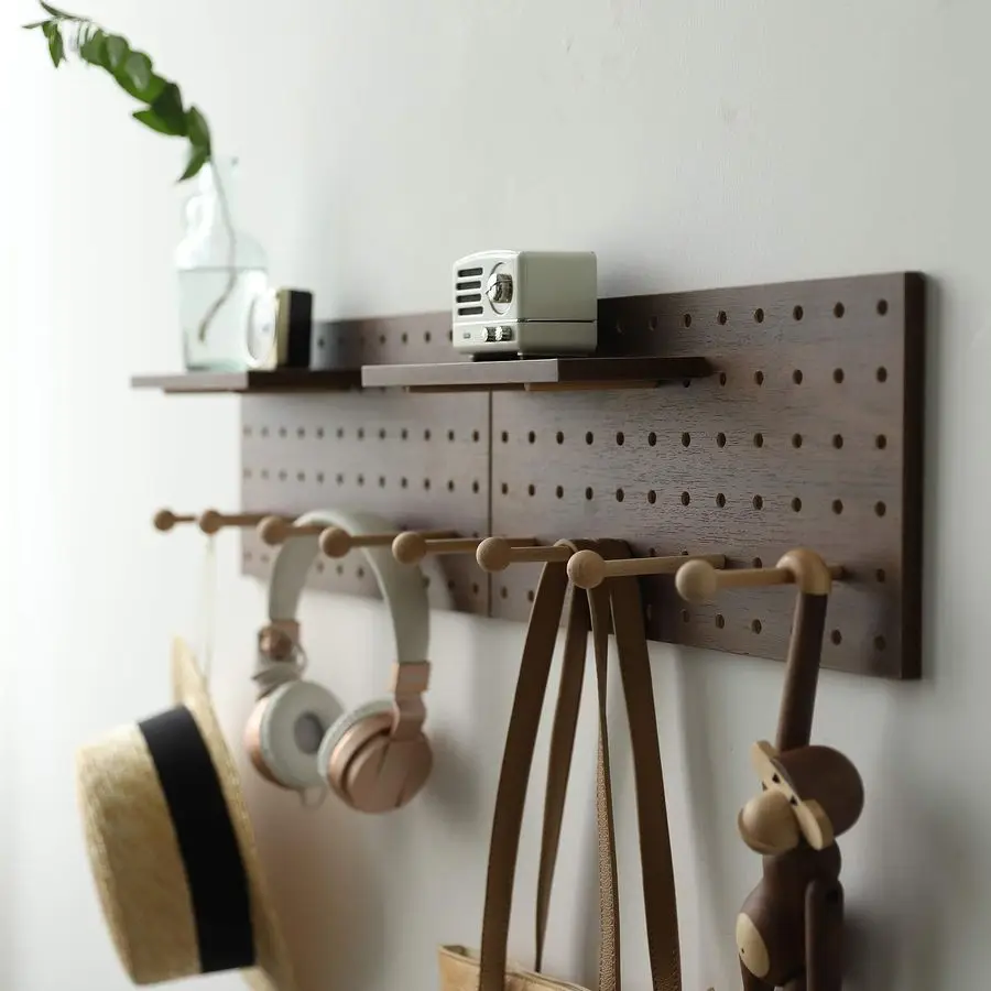 

Wooden Pegboard Modular Display Organization Storage Wall Hooks ShelfColorWalnut