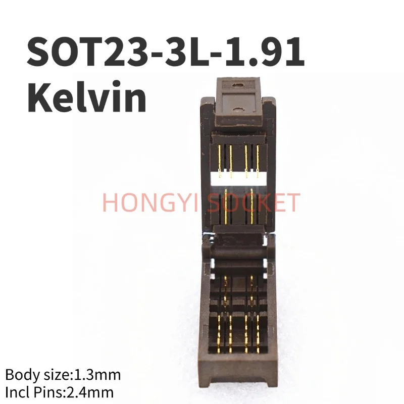 SOT23-3L Soquete de teste Kelvin de 3 pinos pitch1.4 Corpo ultrafino banhado a ouro 4 fios para queimar/programação/teste HAST 30V 50mΩ assento de teste