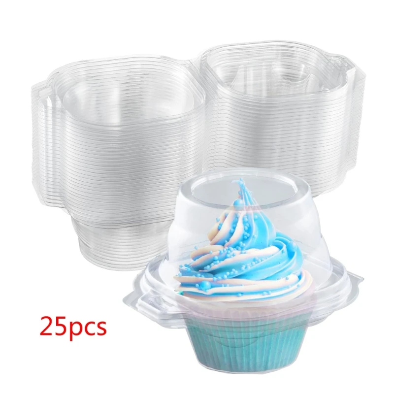 Individual Cupcake Boxes Cupcake Holders Plastic Cupcake Container Single Cupcake Boxes with Connected Airtight Dome Lid