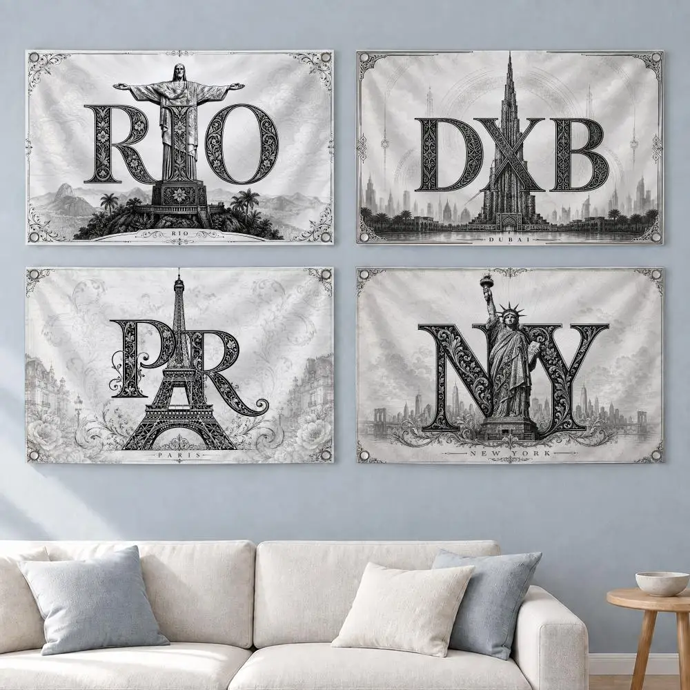 Classic Art World Heritage Monograms Flags Indoor Outdoor Wall Banner Home Room Decor Hanging Art Backdrop