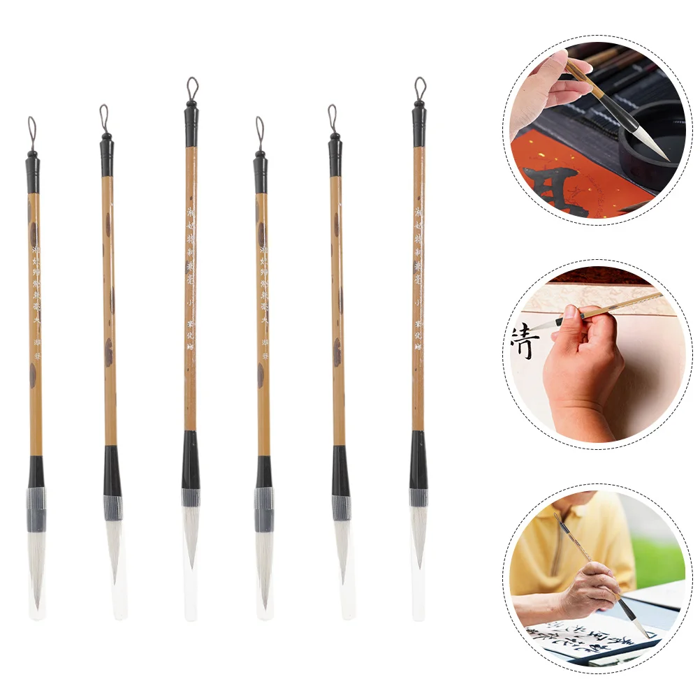 

6pcs Calligraphy Water Writing Brush Bamboo Smooth No Hair Shedding For Painting Drawing Writing Practice Students Supplies