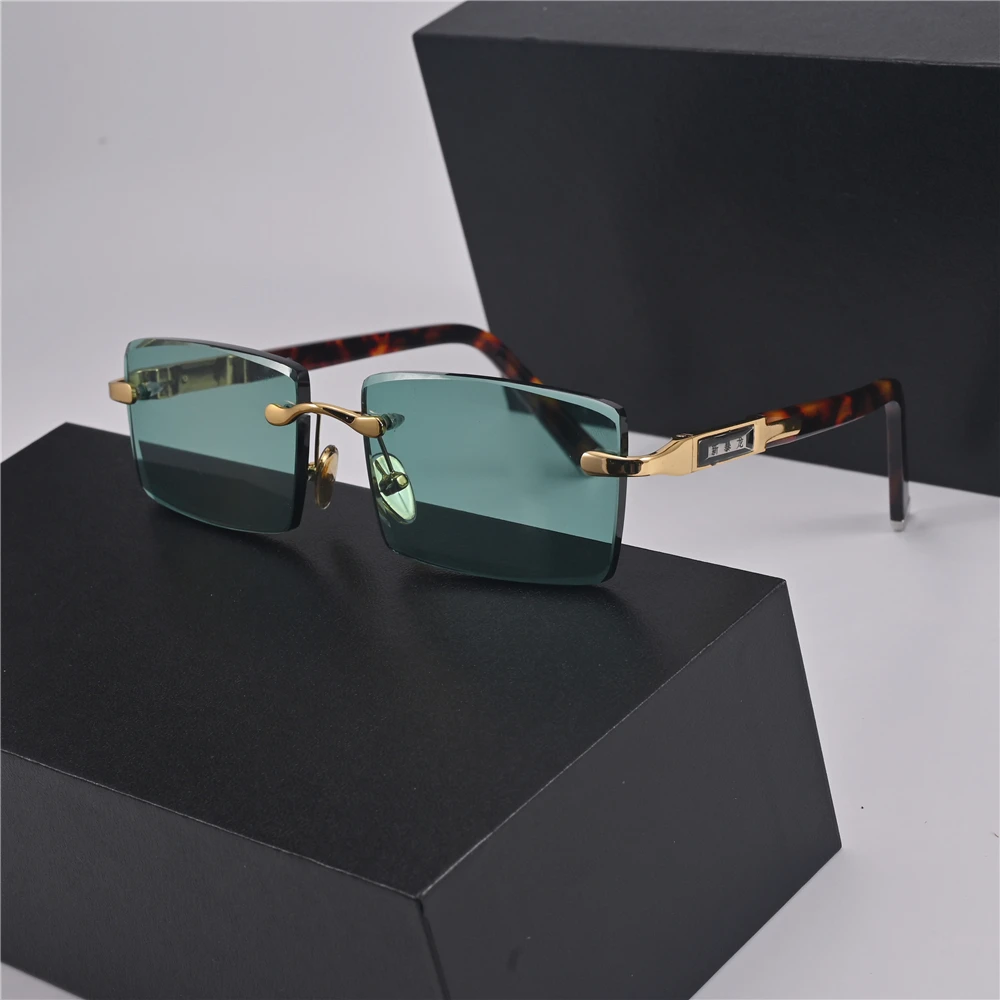 

Rockjoy Hexagon Green Stone Sunglasses Male Women Anti Eye Dry Reflection Rimless Sun Glasses for Men Natural Mineral Lens Big