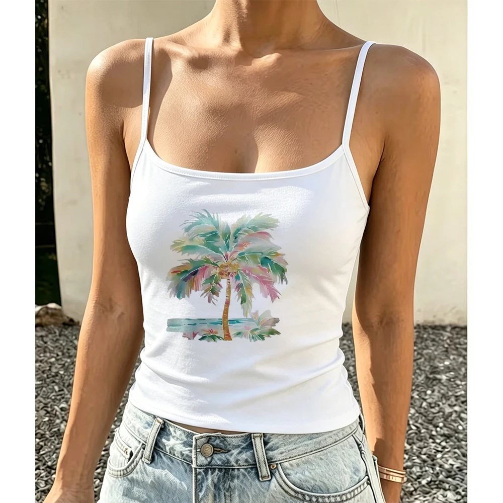 Palm Tree Beach Camisole Women Tropical Cruise Island Travel Wear Sunbathing Coastal Seaside Walk Holiday Outwear Clothing