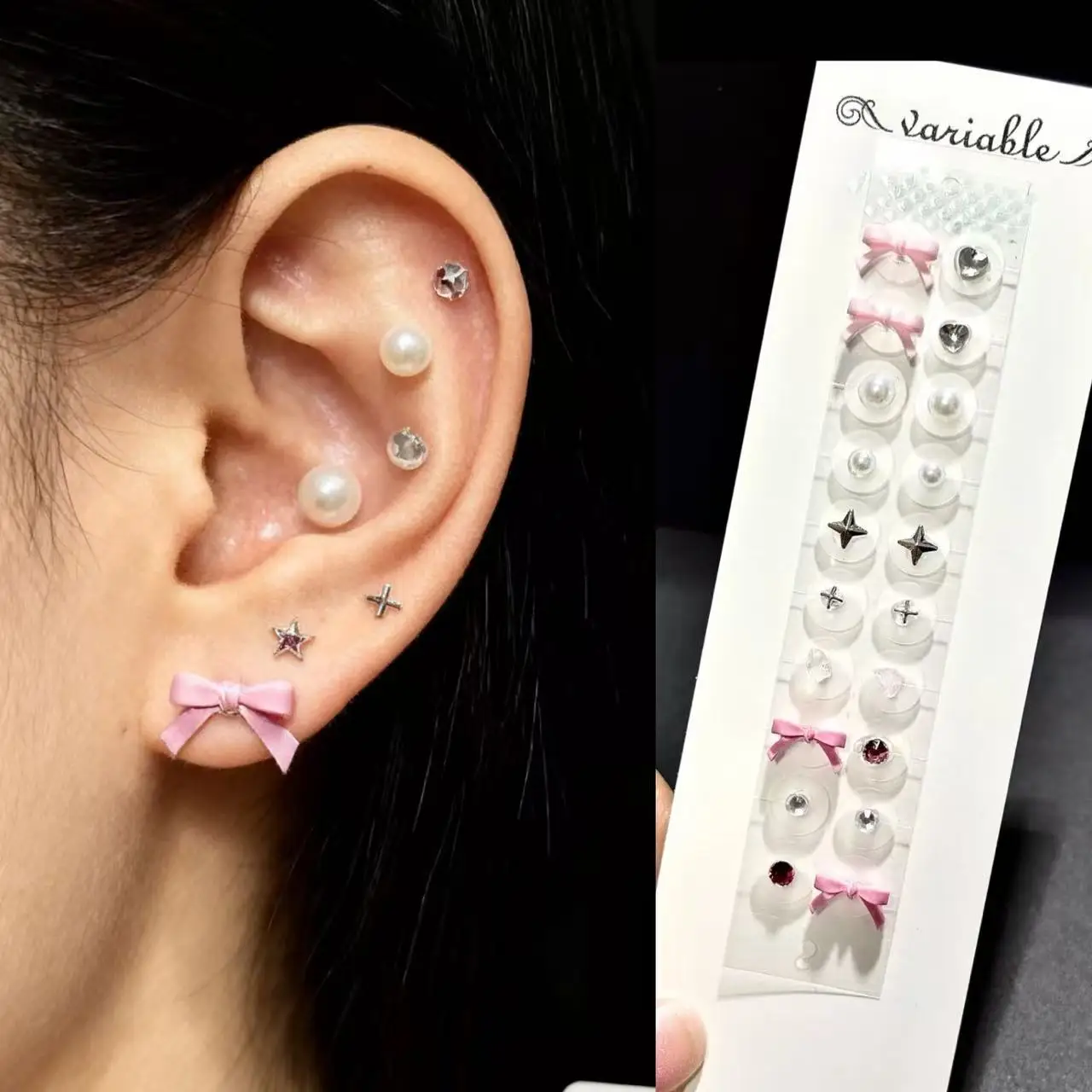 

Tuhopeta 20pcs/set Ear Seeds Heart Bow Rhinstone Ear Point Acupuncture Sticker V line Relief Anxiety Sleep Aid Ear Massage Kit