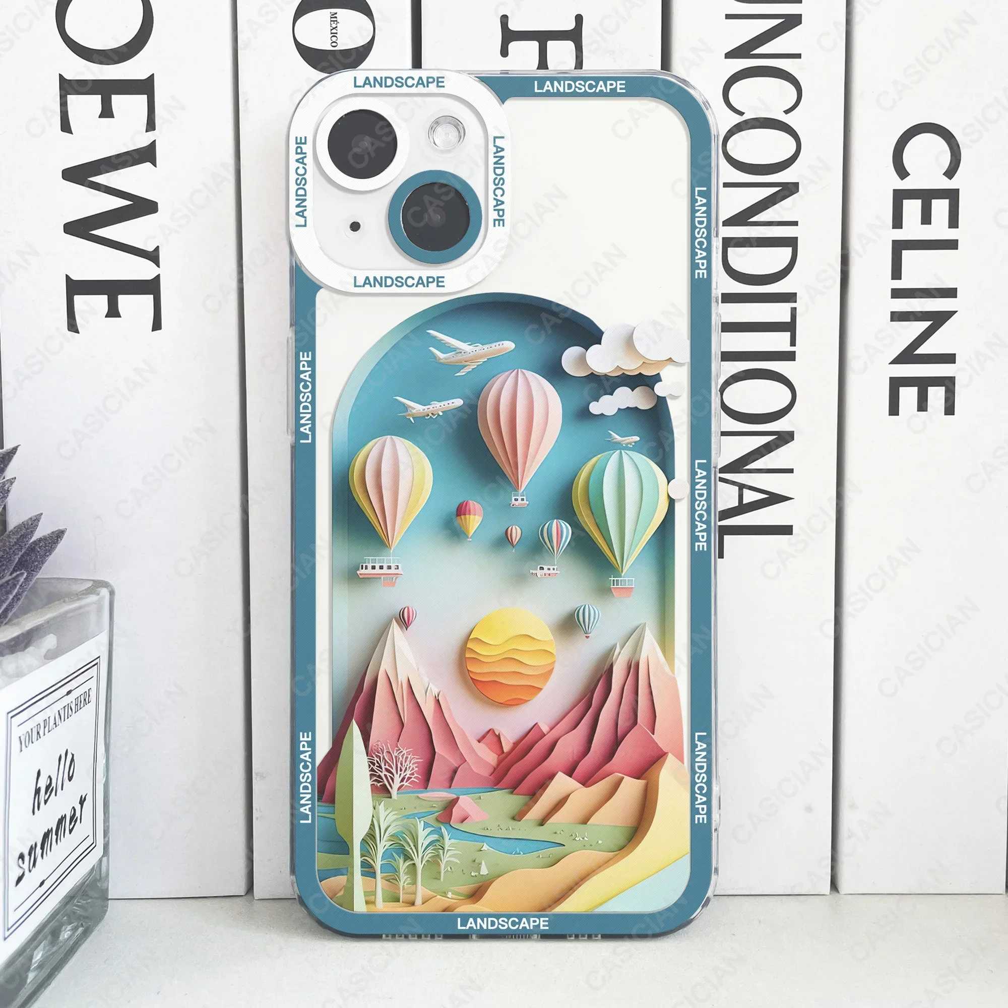 Paper Cute Landscape Creative Mountain Balloons Phone Case For iPhone 16 15 Pro Max 14 Plus 13 Mini 12 11 Soft Cover