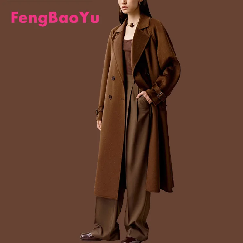 

Fengbaoyu Autumn and Winter Ladies 100% Pure Cashmere Double-sided Coat Long Light Luxury High-grade Wool Coat Double-breasted