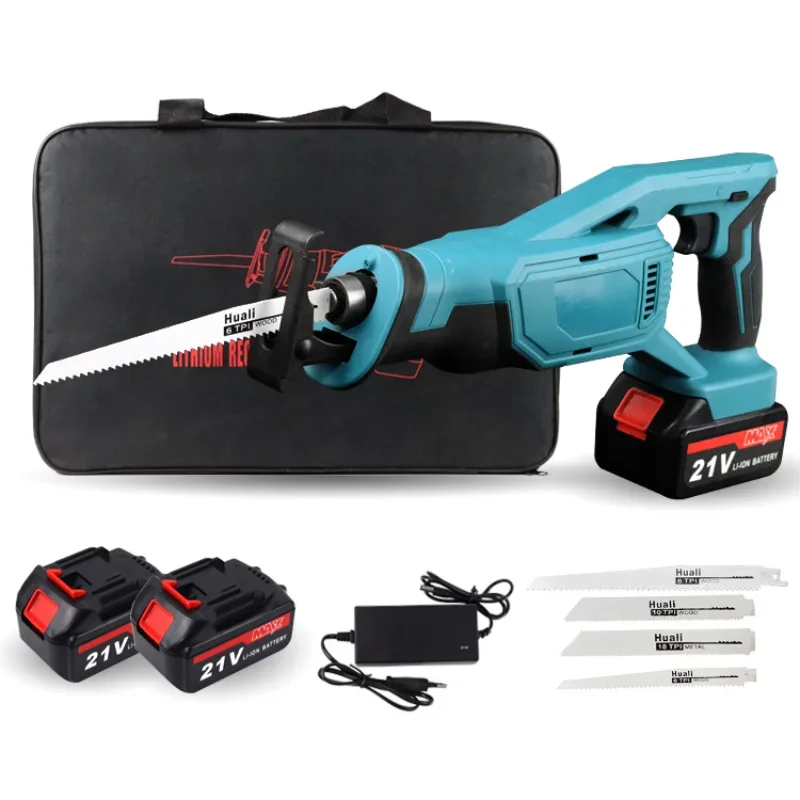 

21V Cordless Reciprocating Saw Portable Adjustable Speed Chainsaw Wood Metal PVC Pipe Cutting Saw Power Tool Makita Battery