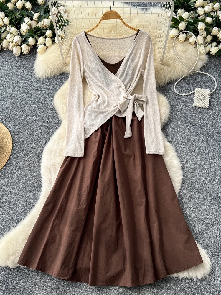 Ele Set da donna lungo Sve Wrap Dr con cinturino design a vita alta con inserto fasciato Tank Dr French Sle abbigliamento da lavoro casual