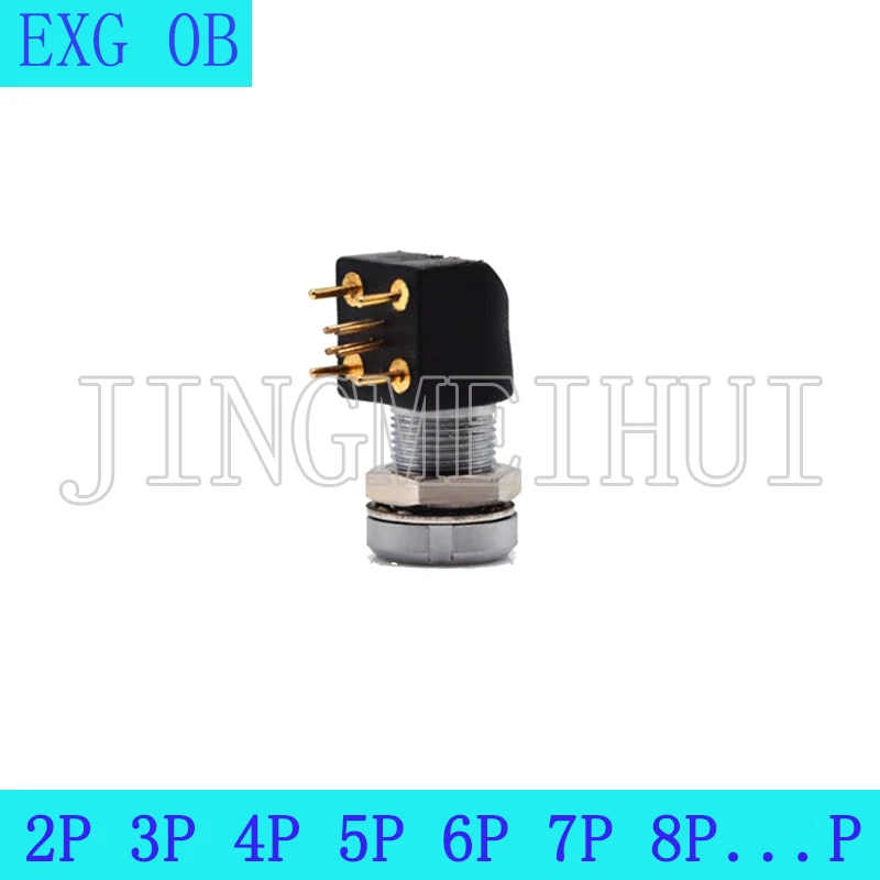 

90 Degree Pin EXG 0B.2 3 4 5 6 7 P Push-pull Self-locking Fixing Nut Female Socket Connector For PCB Printed Circuit Board