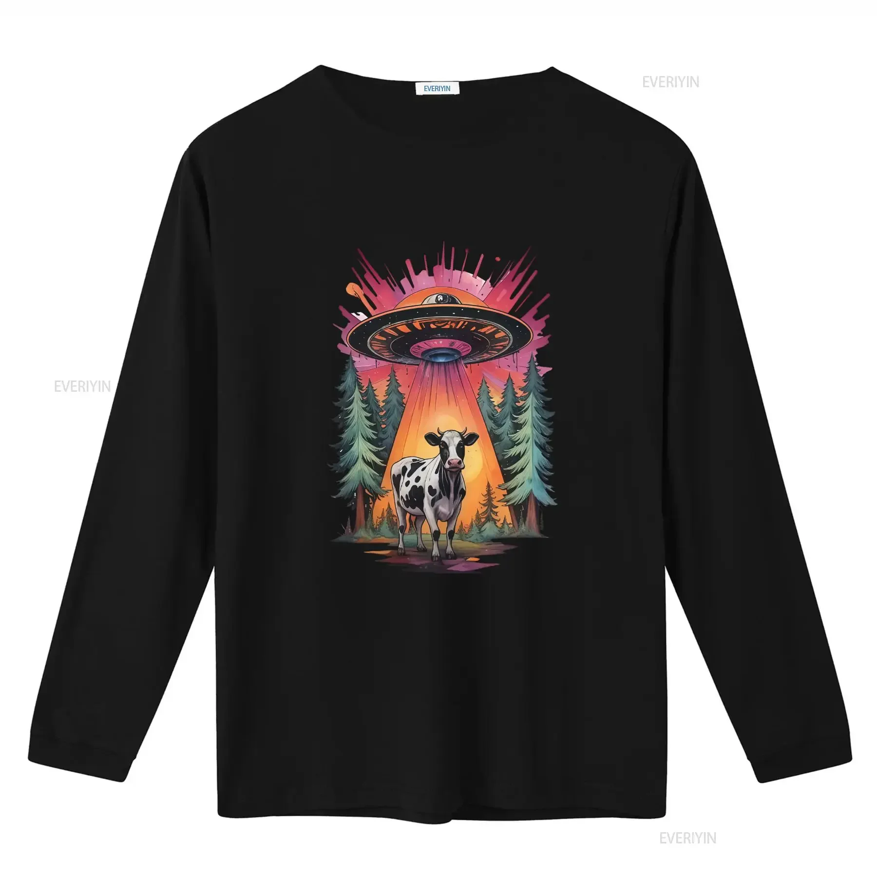 Alien UFO Abducts Cow T Shirt Funny Vintage Retro Paranormal Design Oversized Fit for Comfort vintage Washed fashion streetwear