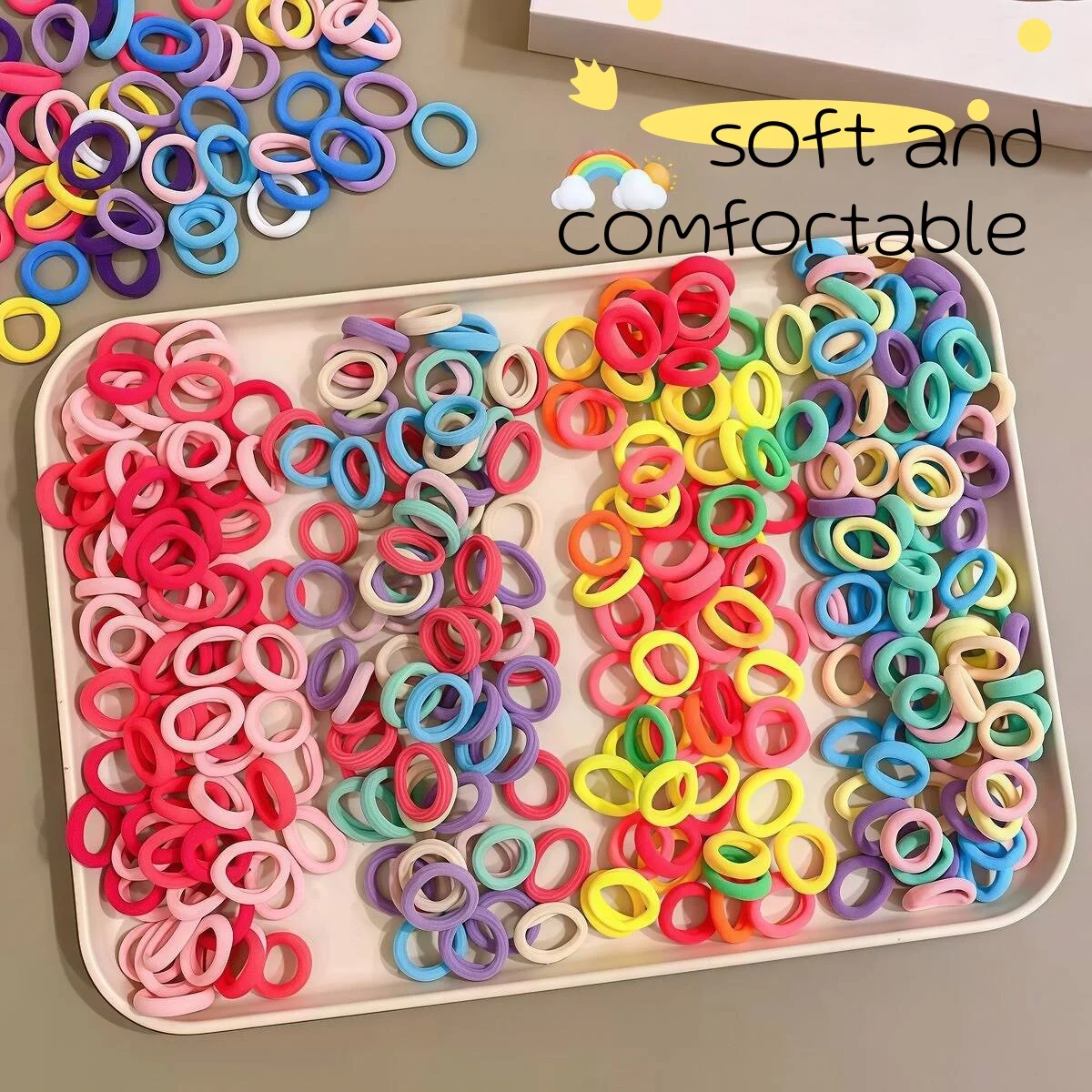 1 Pack (20pcs) High-Elastic Simple Hair Ties – Candy-Colored Seamless Terry Cloth Hair Ties for Kids – Soft and Comfortable