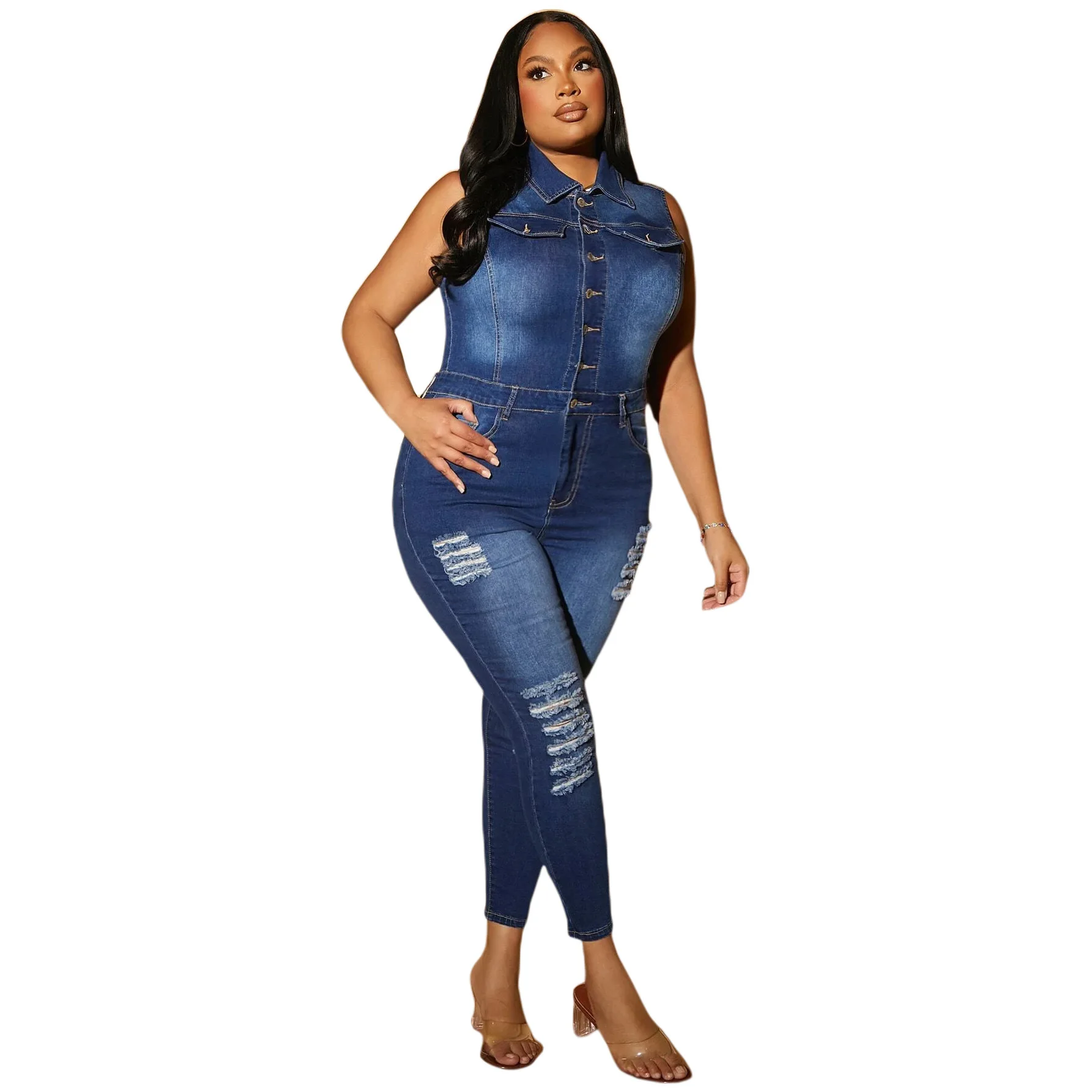 Women's Denim Hole Jumpsuit, One Piece Outfit, Sexy Fashion, New