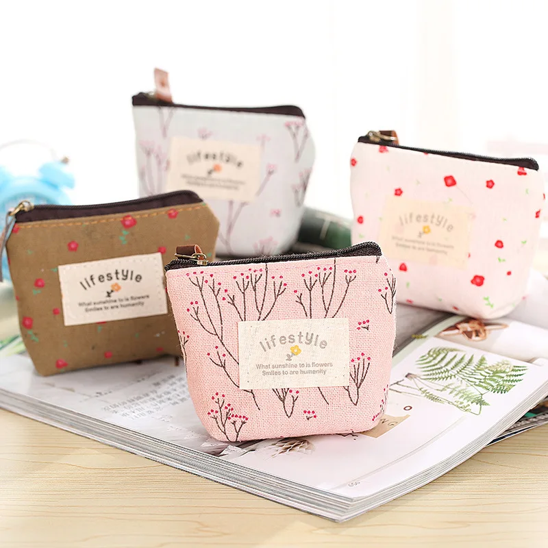 Fashion Flower Pattern Coin Purses Small Fresh Canvas Coin Wallet Lady Girls Earphone Coin Key Money Storage Bag Zipper Pouch