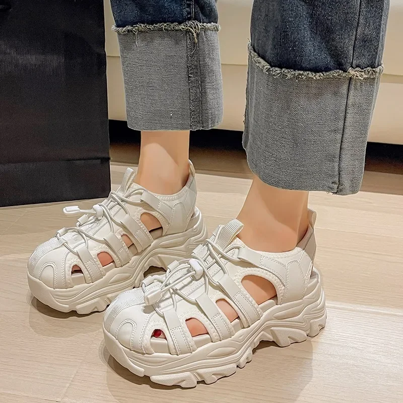 Sports Sandals 2024 Summer New FashionThick-soled Increase Outside To Wear Leisure Small Fragrant Wind Beach Sandals Daddy Shoes