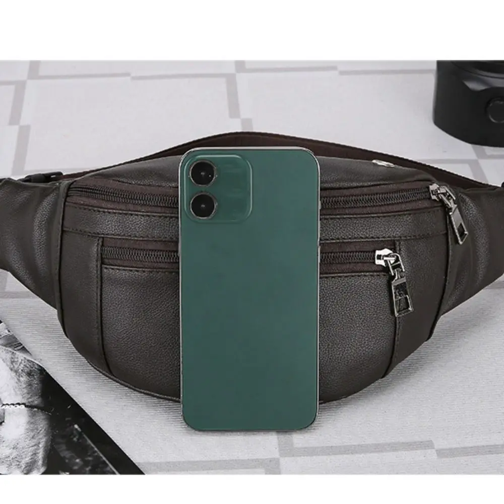 Men's Synthetic Leather Waist Packs Bag Multifunctional Cash Wallets Outdoor Business Crossbody Bag Waterproof Sporting Pack Bag image 5