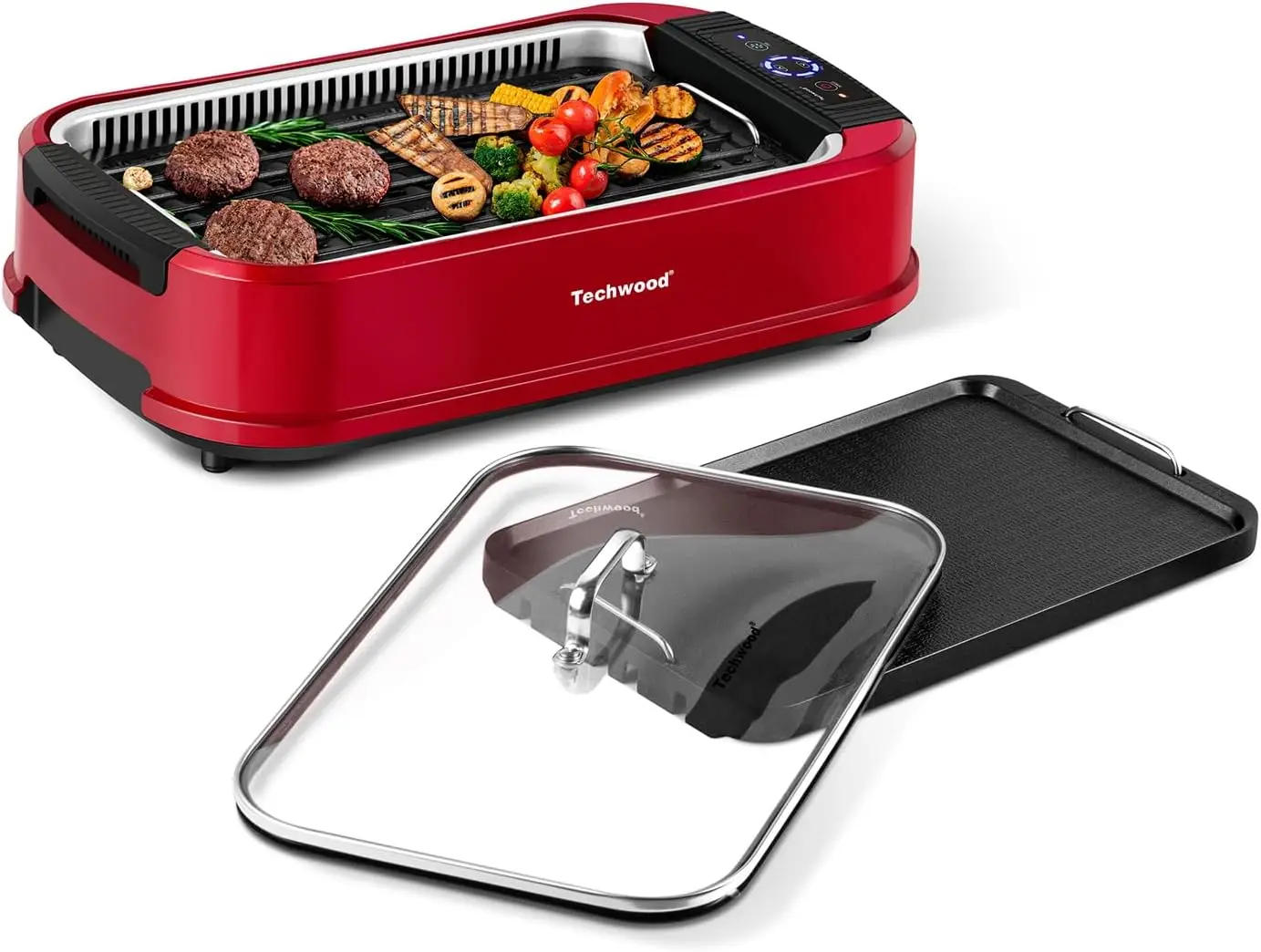 1500W Electric Indoor Grill with Tempered Glass Lid, Portable Non-stick BBQ Korean Grill, Turbo Smoke Extractor Technology