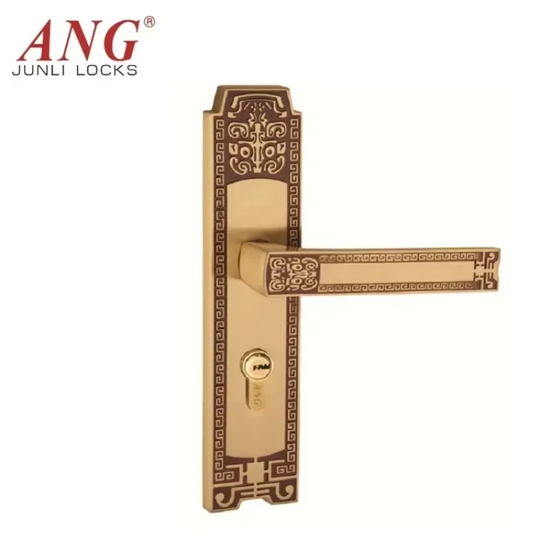 China Manufacturers Mortise Hotel Double Pull Red Copper Antique Classic Self Locking Aluminum Sliding Door Handle and Lock