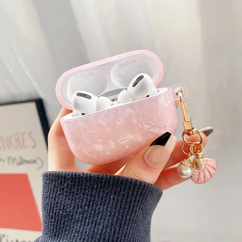 Moda sonhadora pérola escudo caso macio com chaveiro para airpods 4 3 pro 2 1 fones de ouvido sem fio acessórios caixa capa