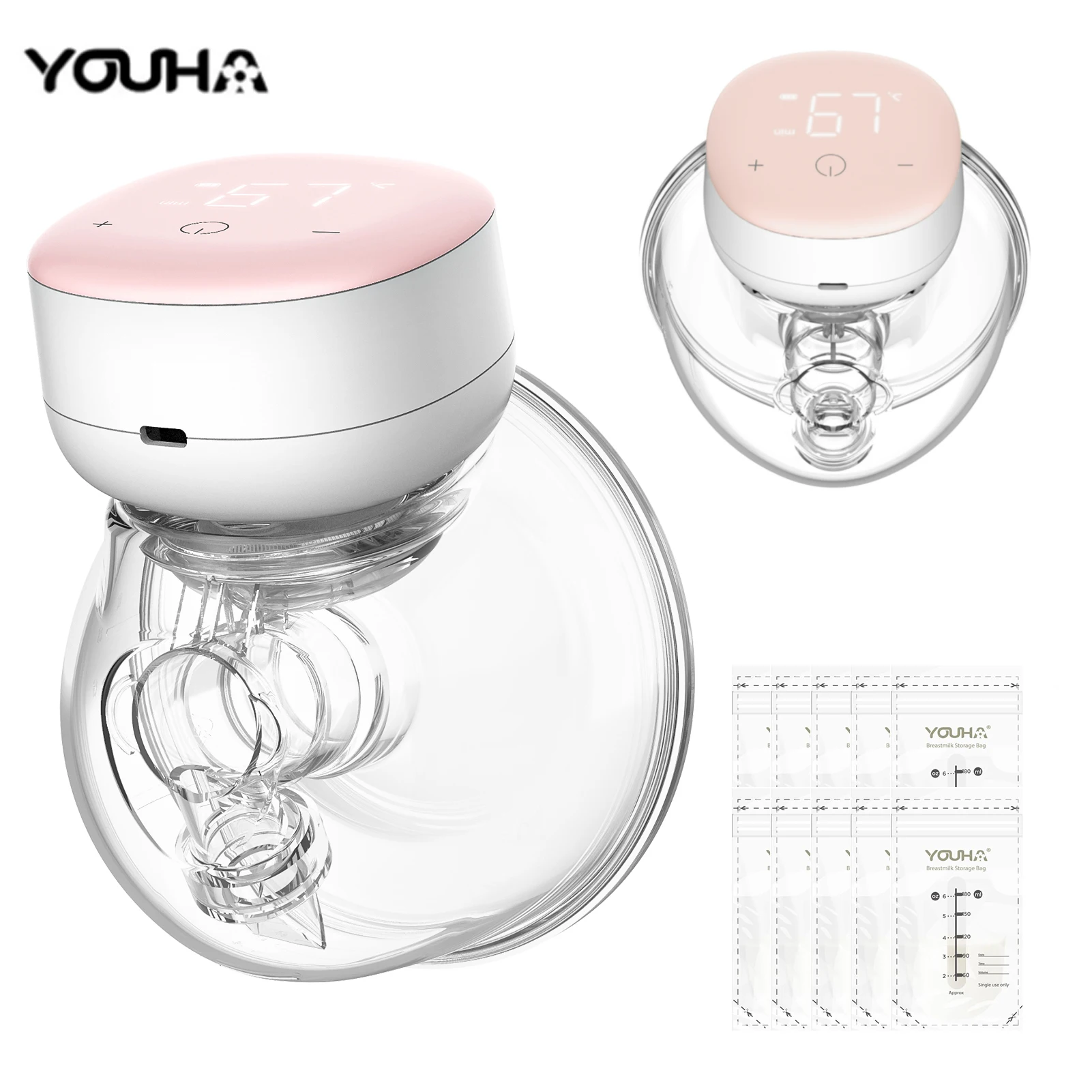 YOUHA P3 Wearable Breast Pump Portable HandsFree Electric Breast Pump for Breastfeeding LED Low Noise 240ml/8oz Storage Capacity