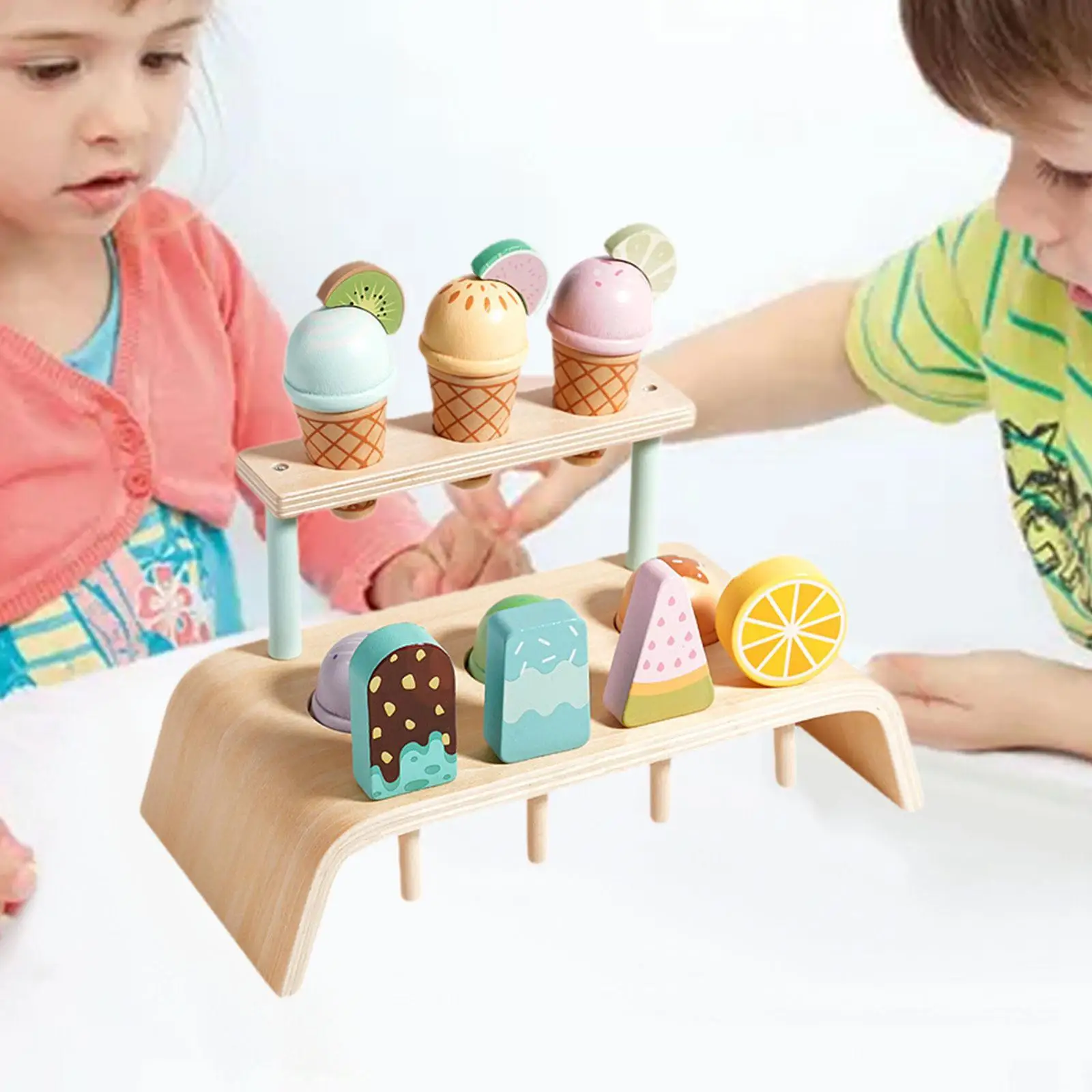 Wooden Ice Cream Set Food Toys Set for Girls and Boys Age 2-4 Birthday Gifts