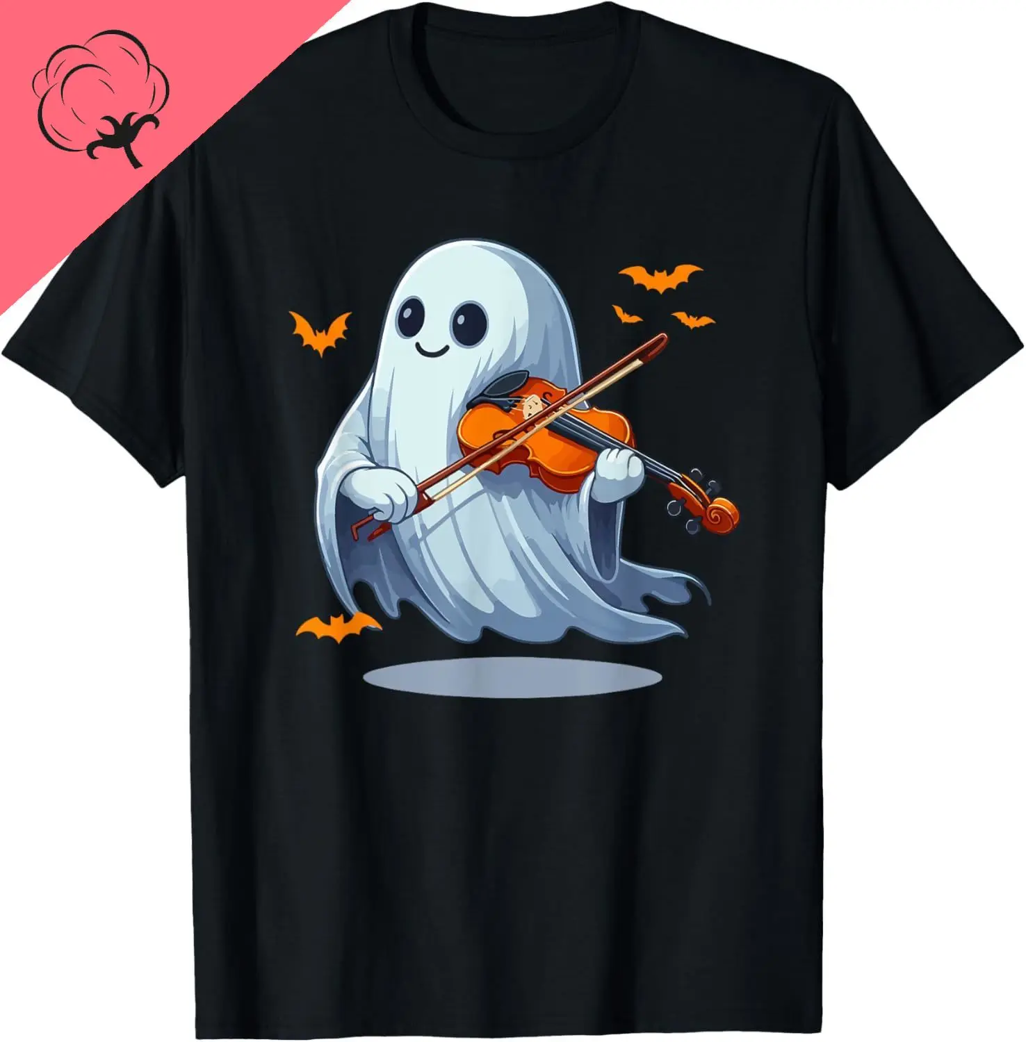 Boo Ghost Playing Violin Halloween Musical Instrument T-Shirt Custom Printed Graphic  Cotton Mens Clothing Camiseta Hombre