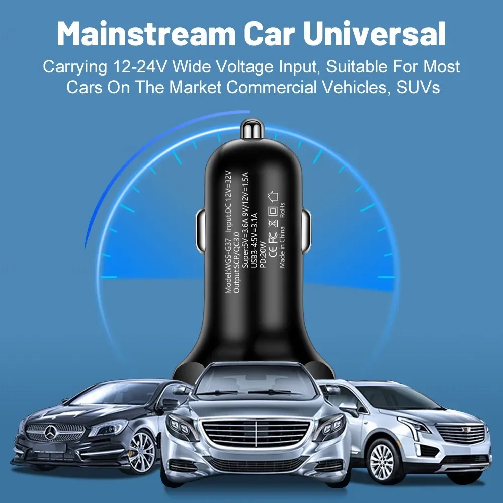 5 Port USB Car Charger PD Type C 250W Super Fast Charger Led Digital Display Charger For Audi Golf For Passat Bmw Car supplies