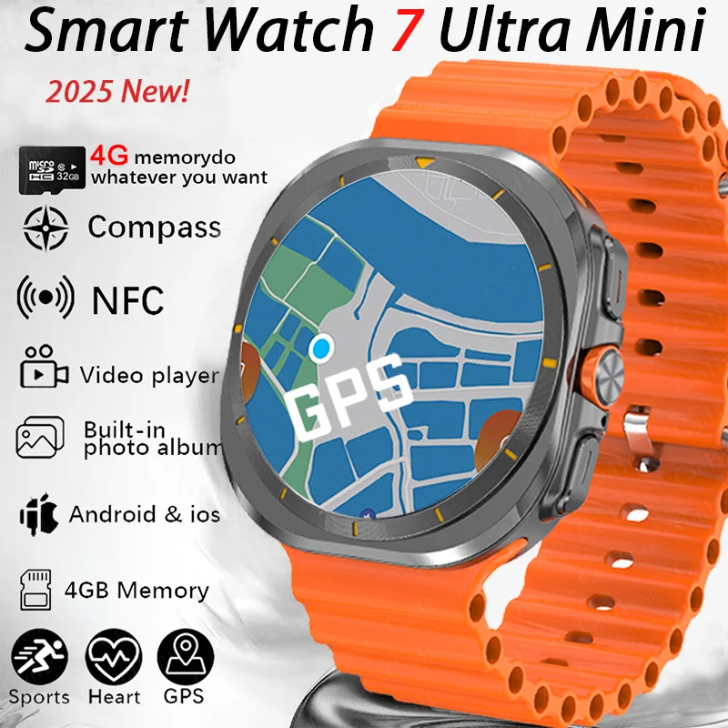 

2025 Новые DT 7 Mini Ultra GPS Смарт-часы для мужчин 4 ГБ Память NFC Управление Компас Запись Воспроизведение видео Спортивные BT Call Smartwatches