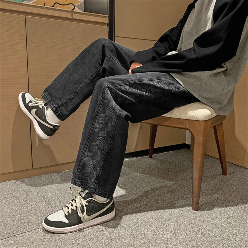 봄 와이드 레그 청바지 남성 패션 캐주얼 한국 청바지 남성 streetwear 루즈 힙합 스트레이트 데님 바지 남성 청바지