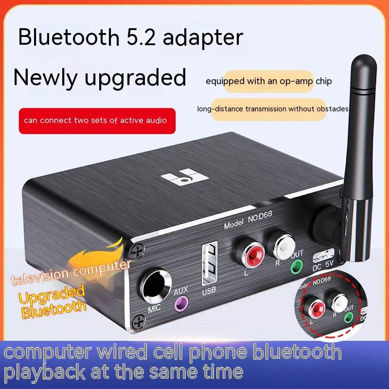 D68 Lossless Bluetooth Receiver Player Adapter 5.2 Player U disk Microphone Amplifier Sound Speaker Converter