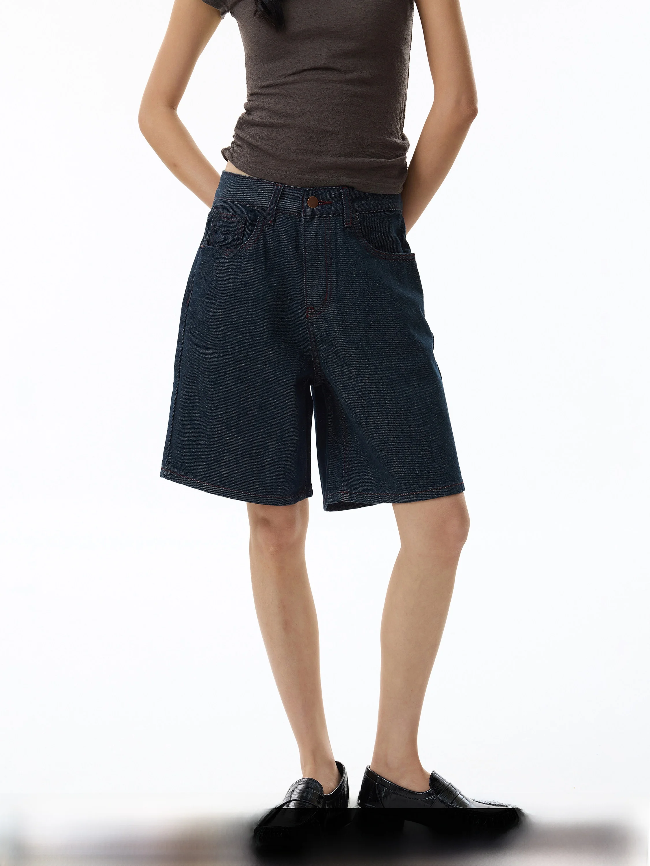 

GOGOBURN Vintage Blue Wide Leg Short Jeans Women's Loose Fit Straight Cut Summer New Style Denim Pants Natural Waist Pocket