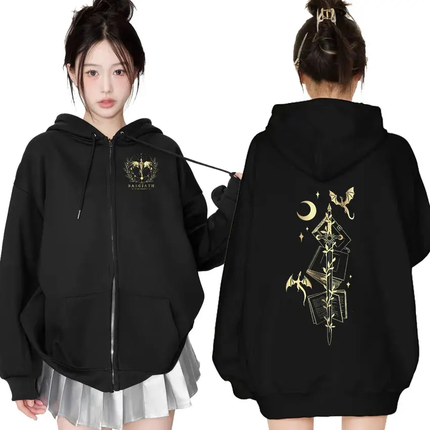 Basgiath War College Fourth Wing Dragon Rider Zipper Hoodie Men Women Harajuku Aesthetic Zip Up Sweatshirt Jacket Loose Pullover