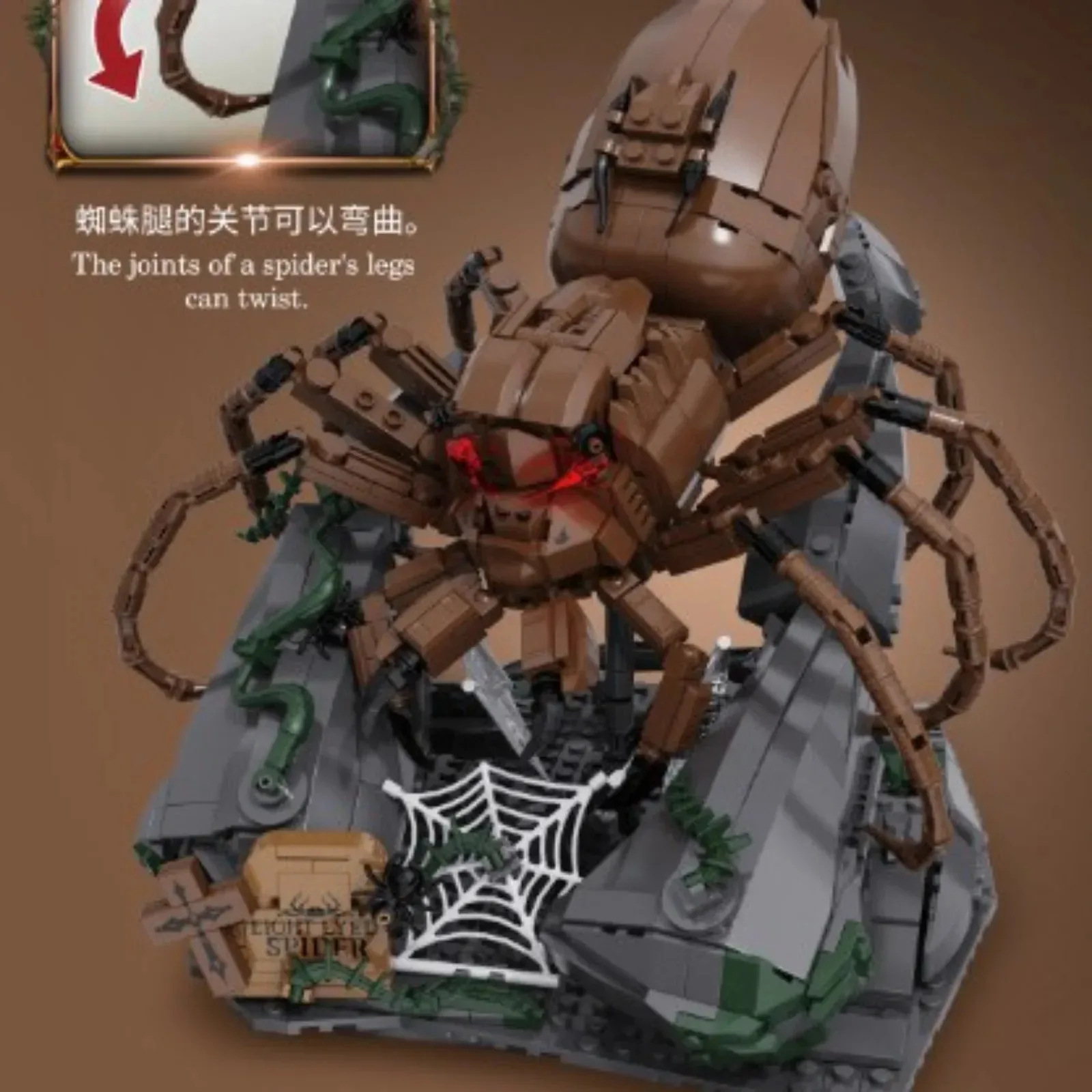 845-elementowy zestaw do budowania modelu pająka wilczego z czerwonymi oczami, klocki z motywem zwierząt leśnych dla dzieci, naukowy edukacyjny kreatywny prezent